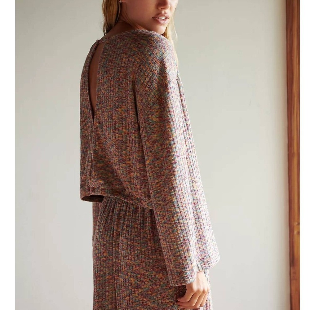 Daily Practice Anthro Space Dye Flouncy Pullover S Pink Open Back Bell Sleeve